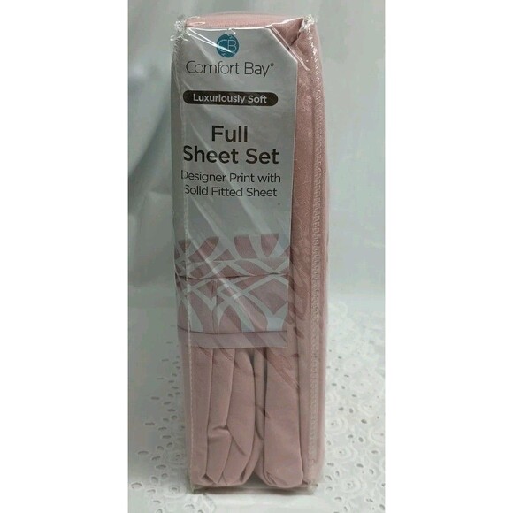 Comfort Bay Pink Full Sheet Set 4pc Designer Print Luxuriously Soft - Picture 6 of 9